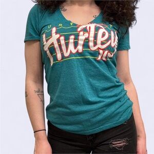 Hurley "Surf City" Graphic V-Neck Tee - Heathered Teal Large